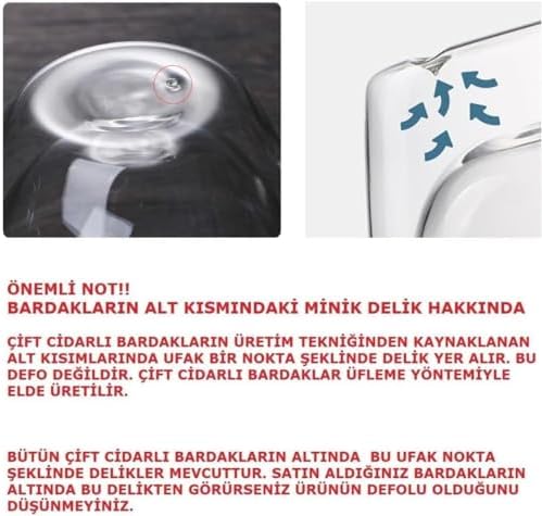 Borosilikat 2 Adet Çift Cidarlı Kupa Bardak, 250 Ml Kulplu Cam Çay Kahve Süt Kupa Borosilikat Bardak