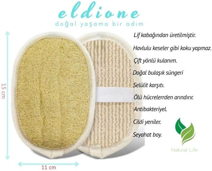 Oval Kabak Lifi – Çift Taraflı Doğal Banyo Kesesi ve Antibakteriyelli Sağlıklı Bulaşık Lifi Süngeri, 15x11 cm, Rovin Kumaşlı, Exfoliating Lif Cilt Yenileyici Canlandırıcı Etki, Selülit Karşıtı