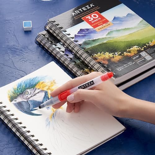 Sulu boya kağıdı boyama bloğu 3'lü set, her sulu boya bloğu için 30 yaprak 13,9 cm x 21,6 cm, 300 g/m² soğuk preslenmiş asit içermeyen sulu boya kağıdı, sulu boya ve karışık medya için