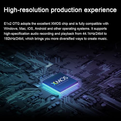 Professional E1x2 OTG | Yüksek Kalite USB-C Ses Kartı: 1-Giriş/2-Çıkış 24Bit/192kHz, 8...600ohm arası kulaklıklara kadar kullanılabilir. (PC/MAC/iOS/)