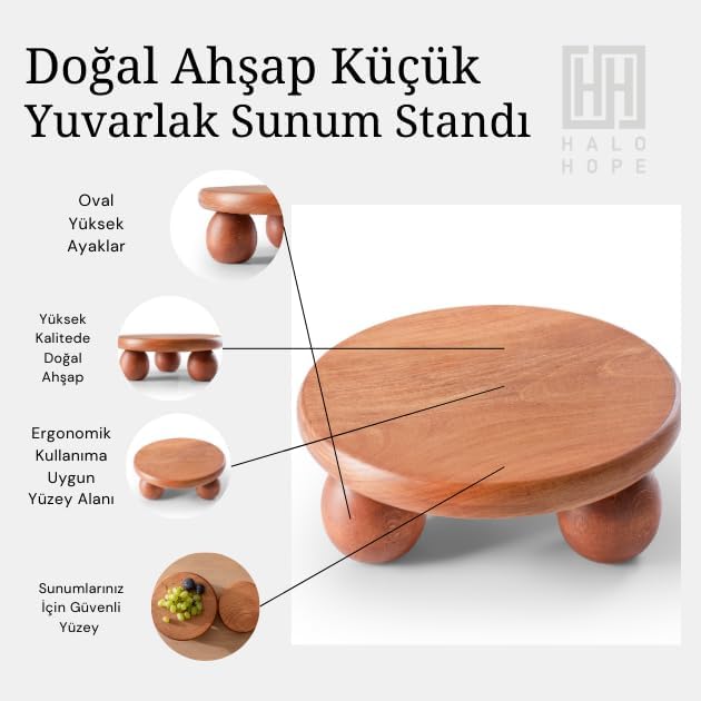 Halohope El Yapımı Ahşap Top Ayaklı Sunum Standı Tabağı Tahtası - Küçük Boy Sunumluk