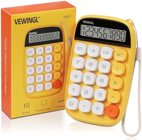 VEWINGL Hesap Makinesi, Sarı Hesap Makinesi Sevimli 10 Haneli Büyük LCD Ekran ve Düğmeler, Günlük Yaşam ve Temel Ofis Çalışmaları için Harika Büyük LCD Ekranlı Hesap Makinesi