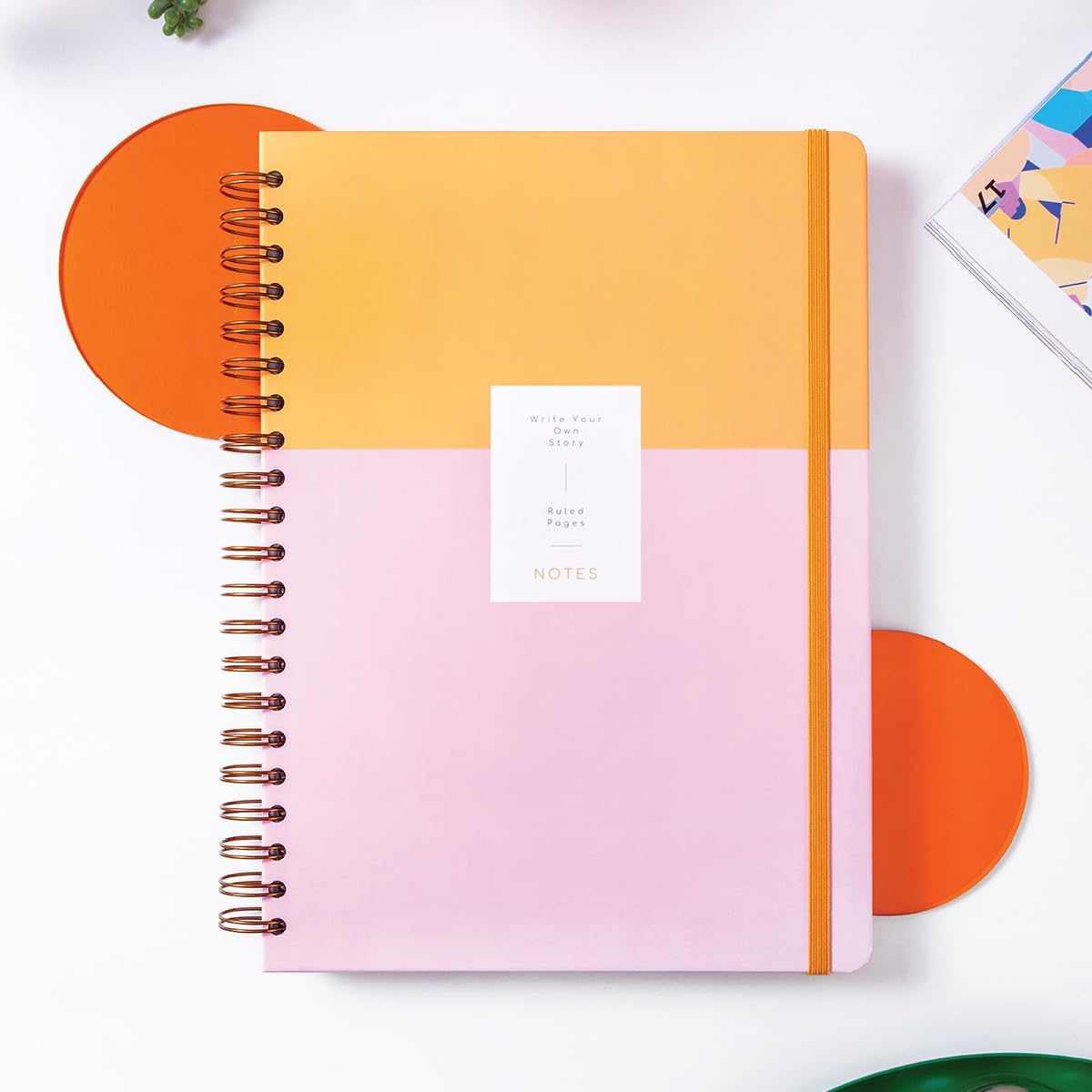 20x28 Spiralli Sert Kapak Lastikli Çizgili Not Defteri Pembe