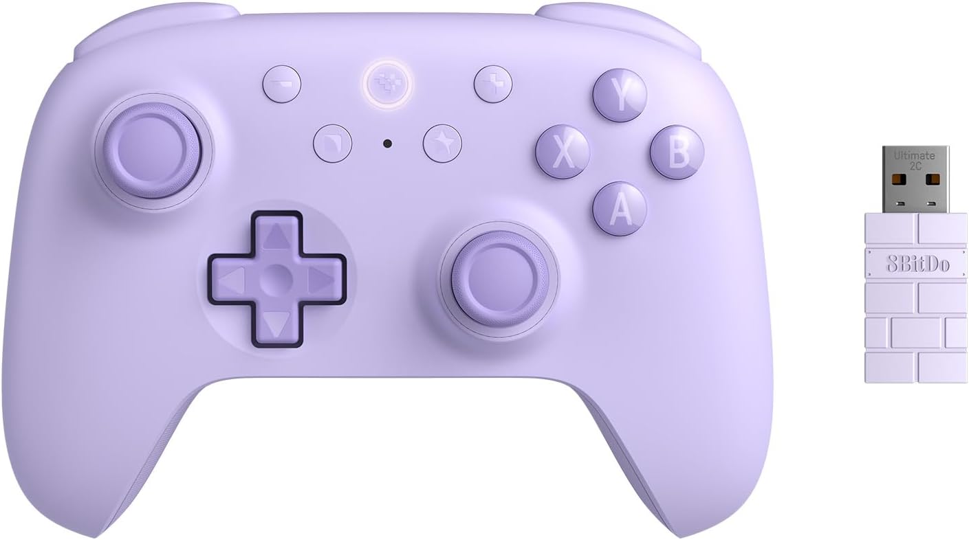 8BitDo 2C Controller for Windows PC and, with 1000 Hz Polling Rate, Hall Effect Joysticks and Triggers, and Remappable L4/R4 Bumpers (Purple)