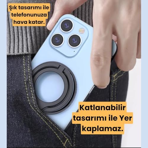 Yükseklik Ayarlı Katlanılabilir Uyumlu Magnetic Çift Halkalı Telefon Standı Halka Telefon Tutucu