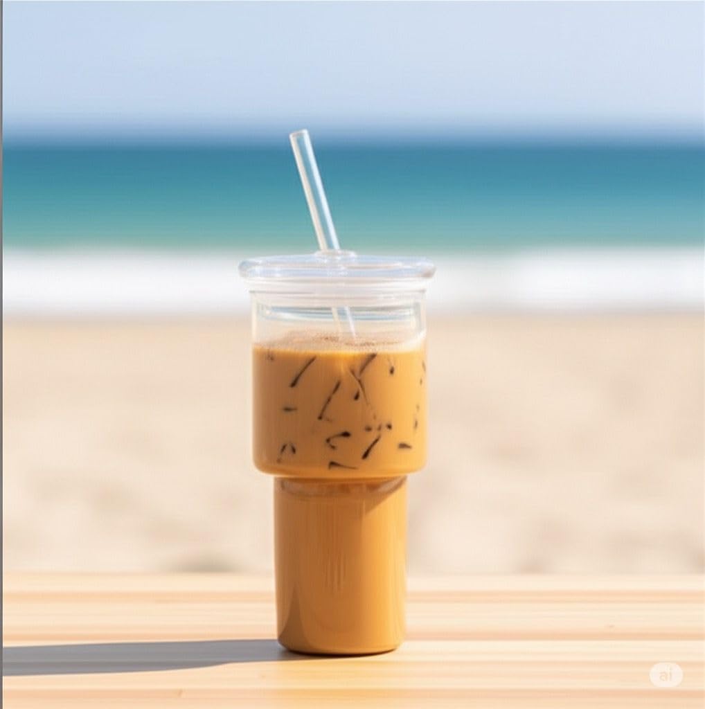 Bambu Kapaklı Cam Pipetli 450 ml Borosilikat Bardak