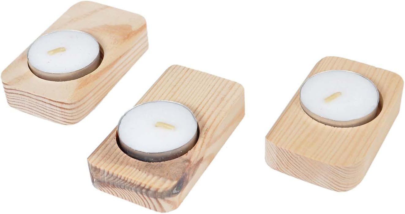 Ahşap Ağaç Tealight Mumluk Dekoratif Mumluk Mum Standı 3'lü Set
