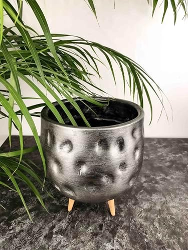 Bitki Tasarımı Ev Dekorasyon Aksesuar Gümüş Desenli Toprak Saksı Saksılık Salon Çiçeklik 3 Ayaklı - 19 CM