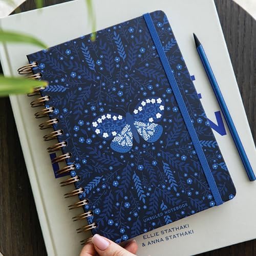 A5 Spiralli Sert Kapak Lastikli Düz - Çizgisiz Not Defteri Kelebek