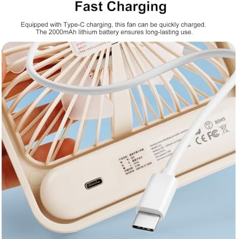 Şarjlı Taşınabilir Sessiz Masa Vantilatörü, 1 Adet, 180° Ayarlanabilir, 5 Hız, LED Göstergeli, Type-C Şarj Edilebilir, Portatif Mini Fan
