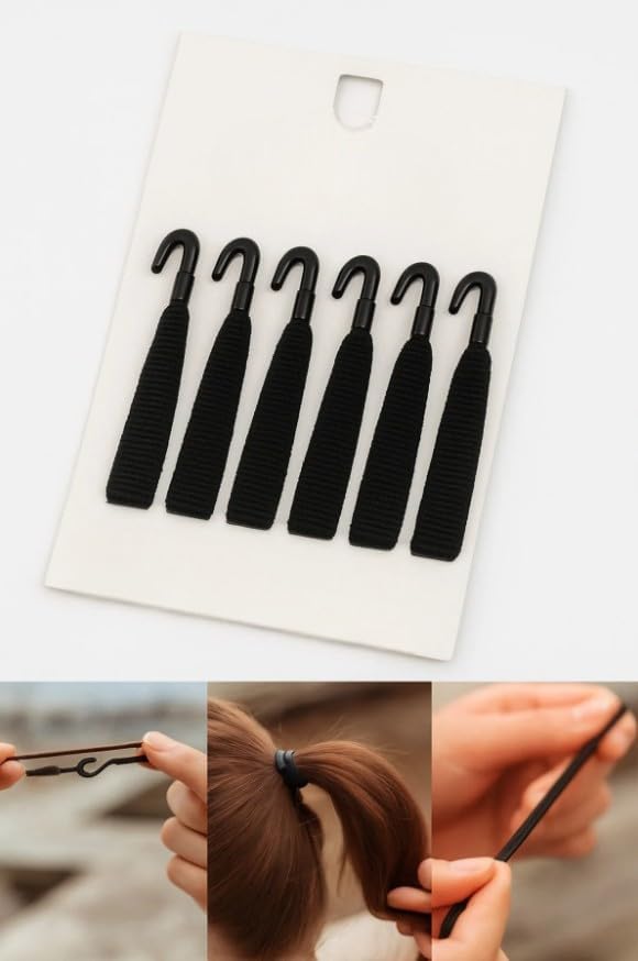 Plastik Kancalı Lastik Saç Tokası Seti, Kadın Toka, Toka Organizer, Toka, Kız Çocuk Toka, Kadife Toka 6'lı Set Siyah