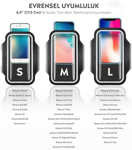 ile uyumlu 6,9" inç e Kadar Uyumlu Anahtar Koyma Bölmeli Spor Koşu Yürüyüş için Kol Bandı Siyah