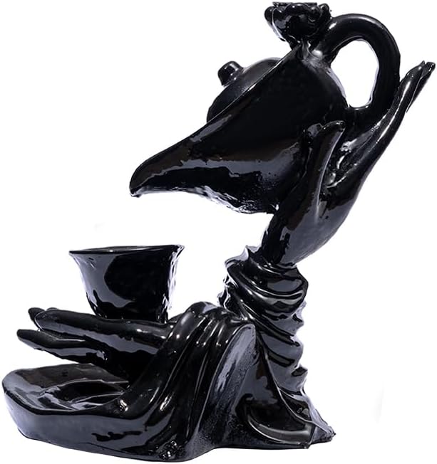 Geri Akış Tütsülük Sarawasti Heykel – Seramik, Parlak Siyah | 2 Adet Lavanta Konik Tütsü Hediyeli, Yoga/Ofis/Ev Dekorasyon