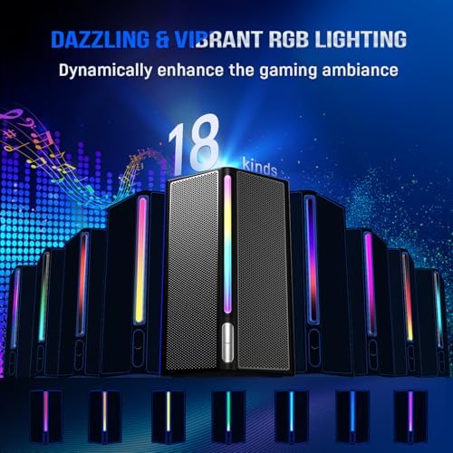 AmpliGame A22 RGB Gaming Hoparlör - Subwoofer'lı PC Ses Sistemi - 3.5mm AUX Girişli - Masaüstü ve TV Uyumlu