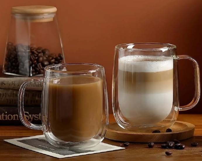 Çift Cidarlı Kulplu Kahve Kupası (Borosilikat)