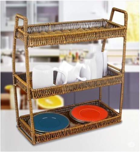 Kosova Wicker Serisi Hasır Örme Üç Katlı Organizatör Raf