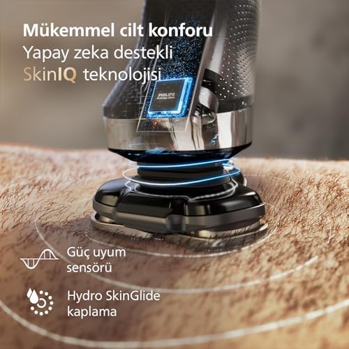 i9000 SkinIQ Islak ve Kuru Tıraş Makinesi, 360° Hassas Başlıklar, Yapay Zeka Destekli, Temizleme Ünitesi ve Seyahat Çantası Hediyeli, X9002/30