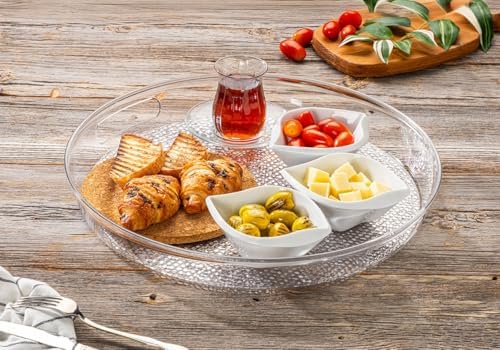 Akrilik Kırılmaz Şeffaf Servis Tepsisi (Yuvarlak) 36x36x5cm - Akrilik Kırılmaz Tepsi