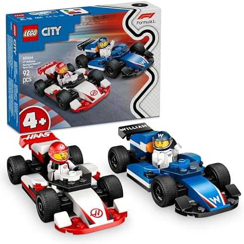 City F1 Williams ve Haas F1 Yarış Arabaları 60464-4 Yaş ve Üzeri Çocuklar için 2 F1 Pilotu Minifigürü İçeren Yaratıcı Oyuncak Yapım Seti, Doğum Günü Hediyesi (92 Parça)