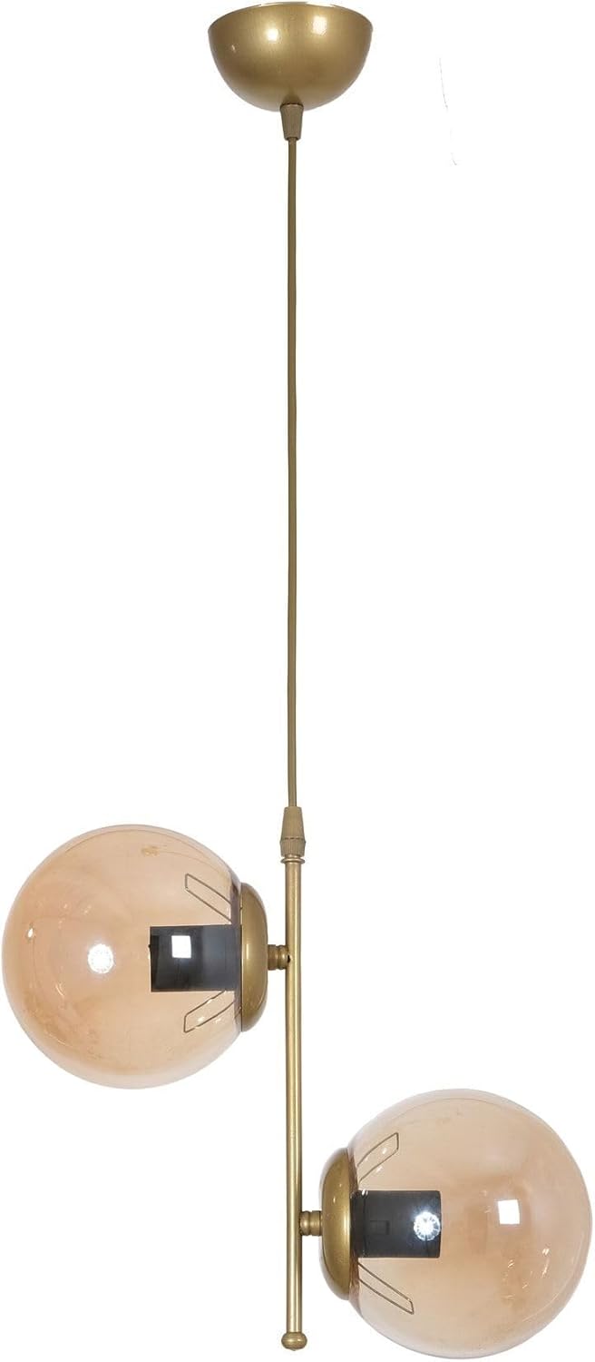 Fer Avize Vitaly 2 Li Modern Spor Eskitme Renk Bal Camlı Salon - Mutfak - Yatak Odası Eskitme Avize