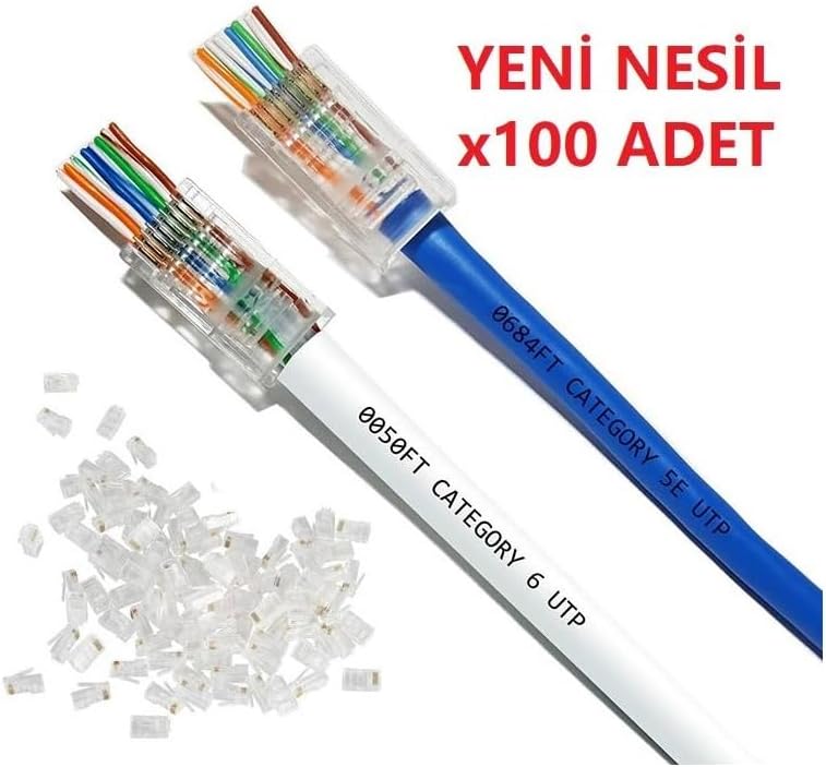 EZ Cat6 Yeni Nesil Delikli Konnektör 100 Adet