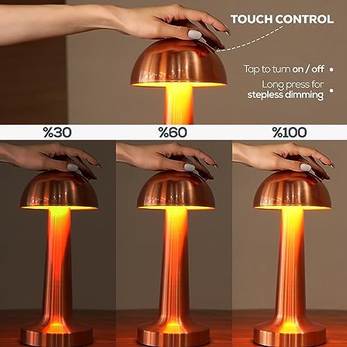 Modern Taşınabilir Masa Lambası, Şarj Edilebilir Batarya, LED, 24 Saate Kadar Uzun Kullanım Süresi, Şık Restoranlar/Yatak Odası/Akşam Yemeği/Kahve Masası 3 Seviye Parlaklık, Metal - Bakır Renk