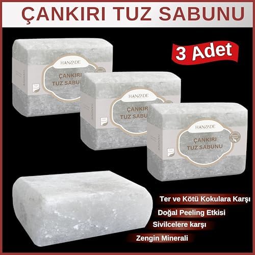 Bitkisel Çankırı Tuz Sabunu 300-350 Gr x 3 Adet Zengin Mineralli Doğal Saf Çankırı Kaya Tuzu Sabunu