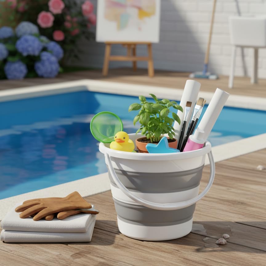 Katlanabilir Yer Kaplamayan Temizlik Kovası 13 Litre, Banyo, Mutfak ve Temizlik İçin Katlanabilir Kova, Akordiyon Kova