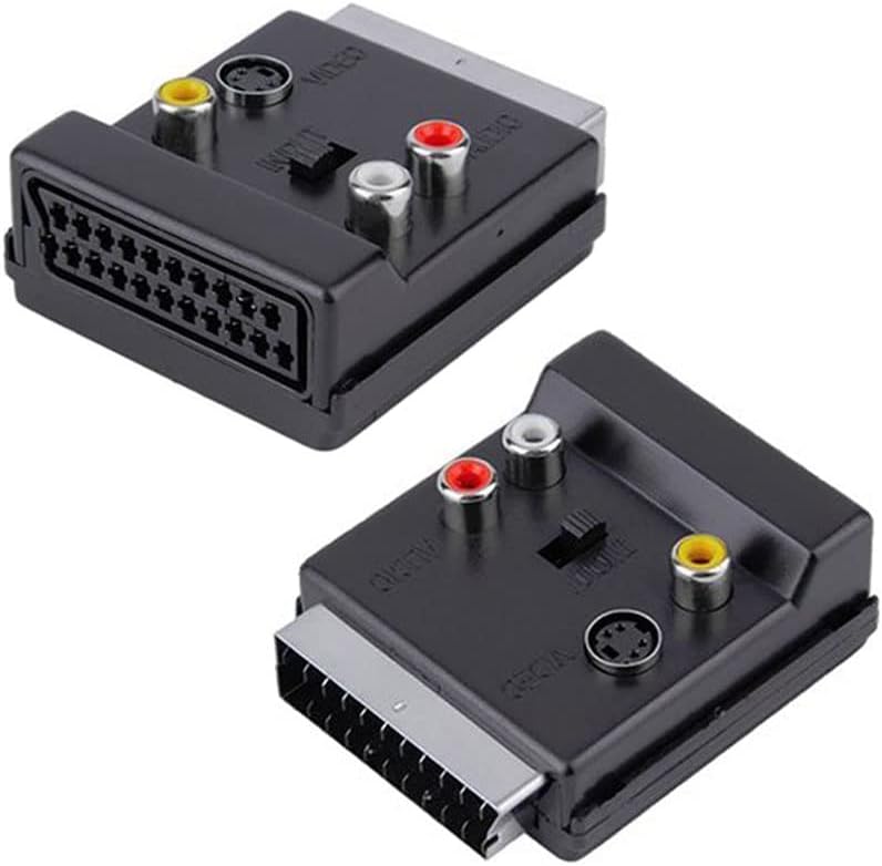 Ayarlanabilir AV Adaptörü (, 3 x Cinch Soketi, S-Video Soketi) Siyah renk, Scart To Rca Tos Av Skart Çevirici Dönüştürücü S-video Adaptör
