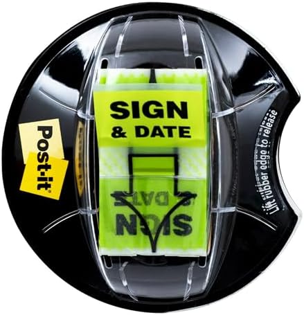 "Sign and Date" Bayrakları, 200/Masa Kavrama Dispenseri, 1 Dispenser/Paket, 1 "Geniş, Parlak Yeşil (680-HVSD)