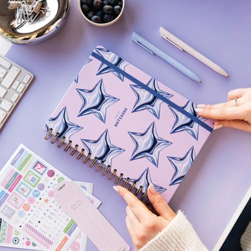 17x24 Spiralli Lastikli Sert Kapak Kareli Not Defteri Mavi Yıldız