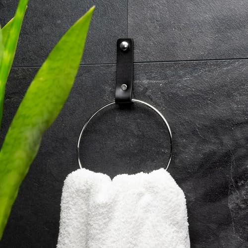 Deri Havlu Askısı, İkili Metal Kulplu Havlu Askısı - Gümüş