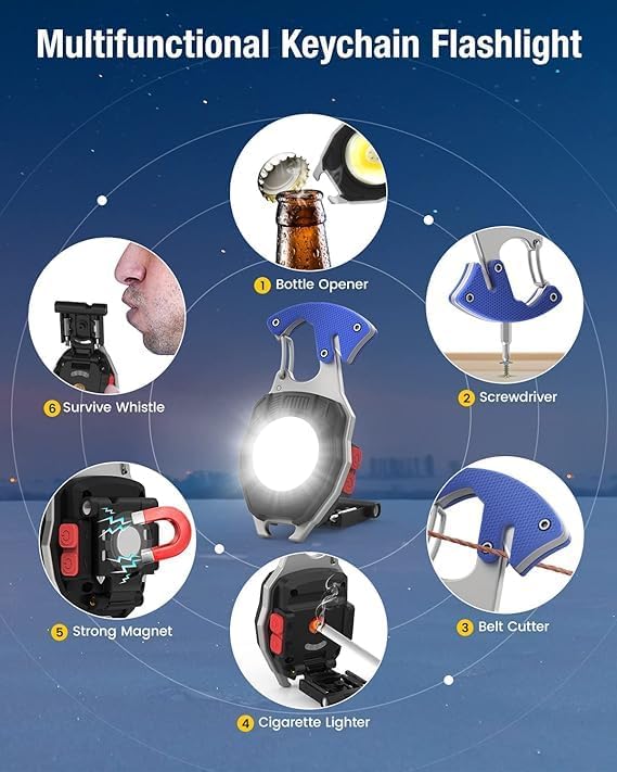 970 Mini Şarjlı Işıldak Mıknatıslı, Kapak Açacağı, Düdük Özelliği, Vidalama, Kesme, Çok Amaçlı Kamp Feneri, Deprem Çantası Işıldak