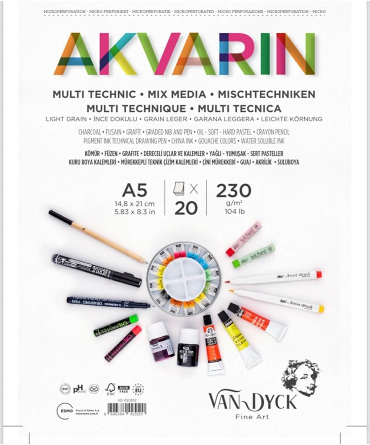 VAN DYCK AKVARİN MULTİPURPOSE A5 ÜST SPİRAL 20 YP.SULUBOYA BLOK