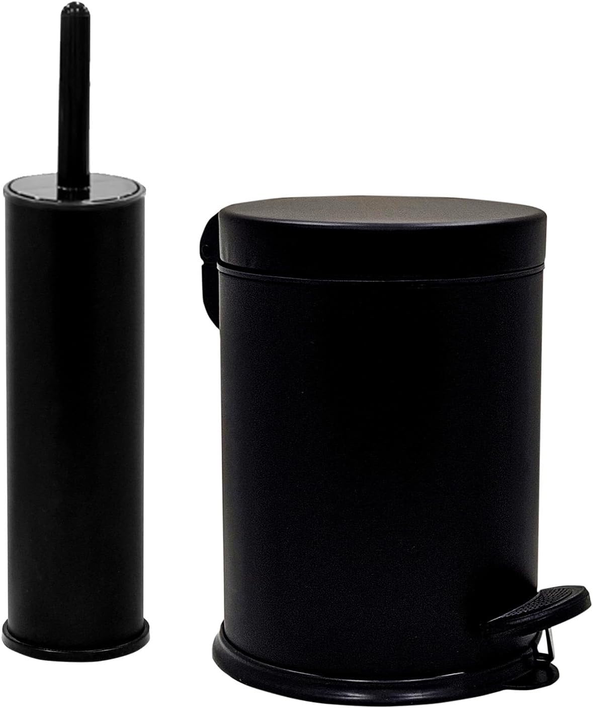 Eko Serisi Ayak Basmalı Özellikli 2'li Banyo Seti 3 Litre Çöp Kovası ve Kolozet Fırçası Paslanmaz Siyah