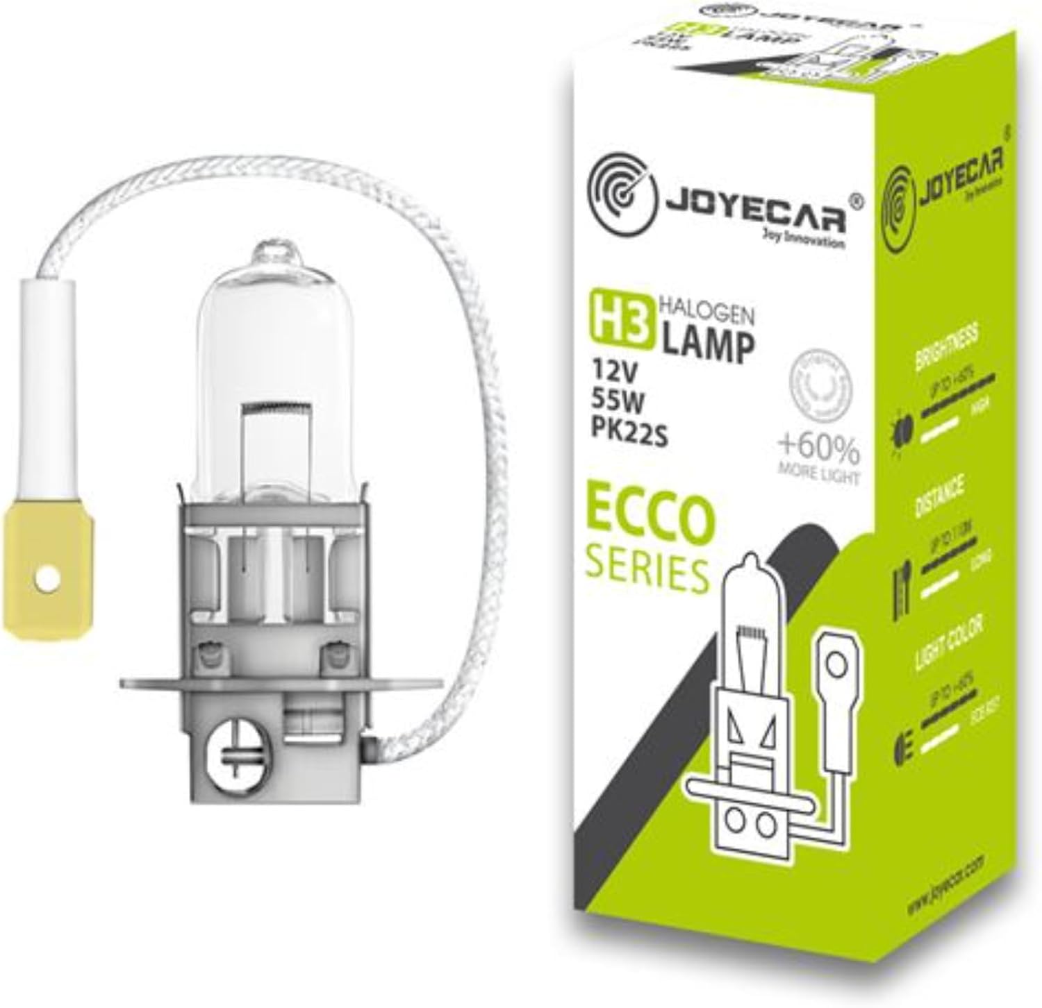 JOYECAR H3 Ampul, ECCO Serisi, 12V 55W,%60 Daha Fazla Işık, PK22s Soket