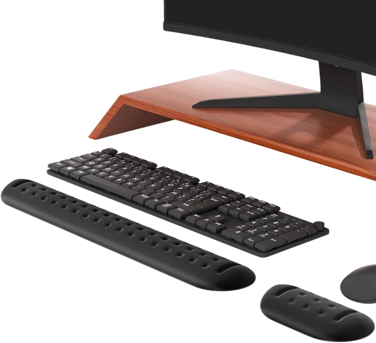 Gaming Klavye ve Mouse Bilek Destek Seti,, Kaymaz Tabanlı, Nefes Alan Kumaş, Ağrı Önleyici (Siyah Destek Seti)