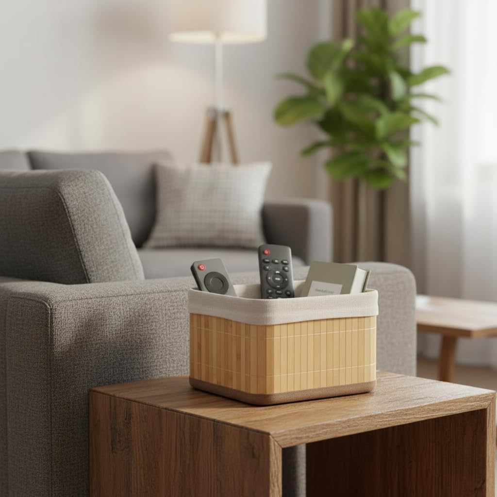 Bambu Çok Amaçlı Saklama Kutusu Düzenleyici Kare Organizer, Dekoratif Bambu Düzenleyici NATUREL (20x20x13cm)