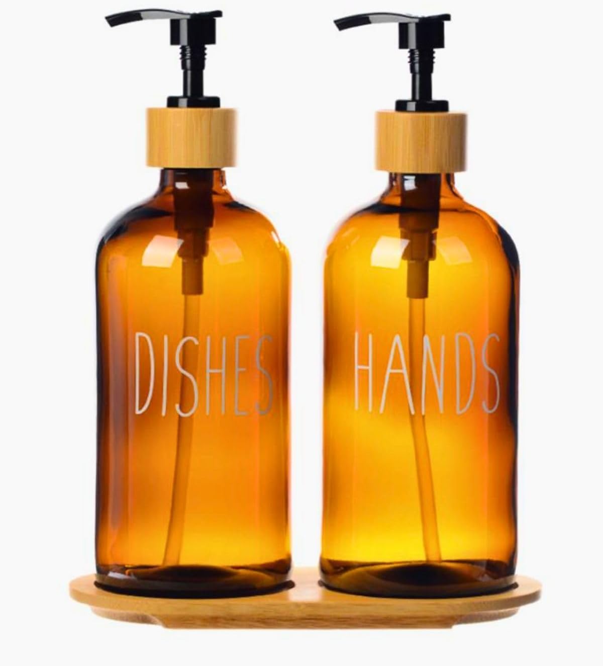 Bambu Standlı Cam Sıvı Sabunluk Seti - 2'li 2 x 475 ml