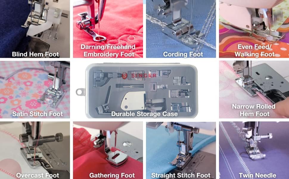 SINGER | Dikiş Makinesi Aksesuar Seti, 9 Baskı Ayağı, İkiz İğne ve Kılıf Dahil, Şeffaf - Dikiş Kolaylaştı