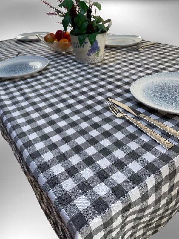 160x170 Cm Gri Büyük Kare Desen Pötikareli Masa Örtüsü, Sofra Bezi, Piknik Örtüsü