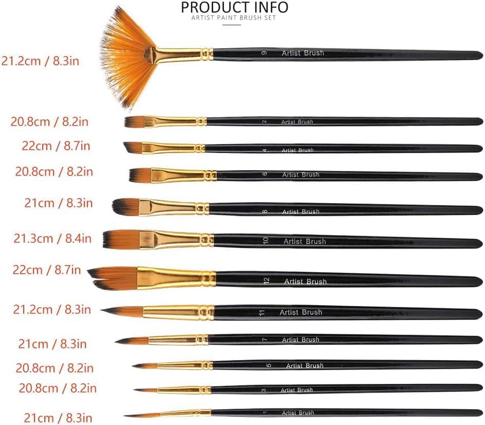 12 parça Boya Fırçası Seti, Çocuklar, Yetişkinler, Yeni Başlayanlar ve Profesyonel için Akrilik, Yağlı, ve Guaj Boyama