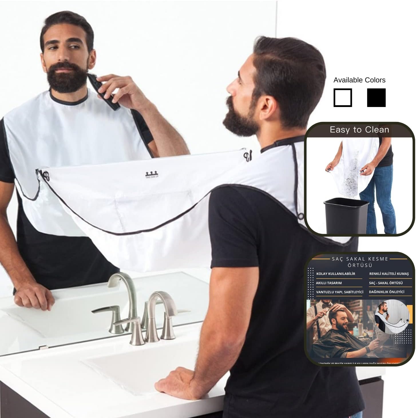 Sakal Önlüğü Sakal Önlüğü - Erkekler Tıraş ve Düzeltme için Sakal Saç Toplayıcı, Yapışmaz Sakal Pelerini Bakım Bezi, Su Geçirmez, 2 Vantuzlu, Erkek/Baba/Koca için Sevgililer Günü Hediyeleri