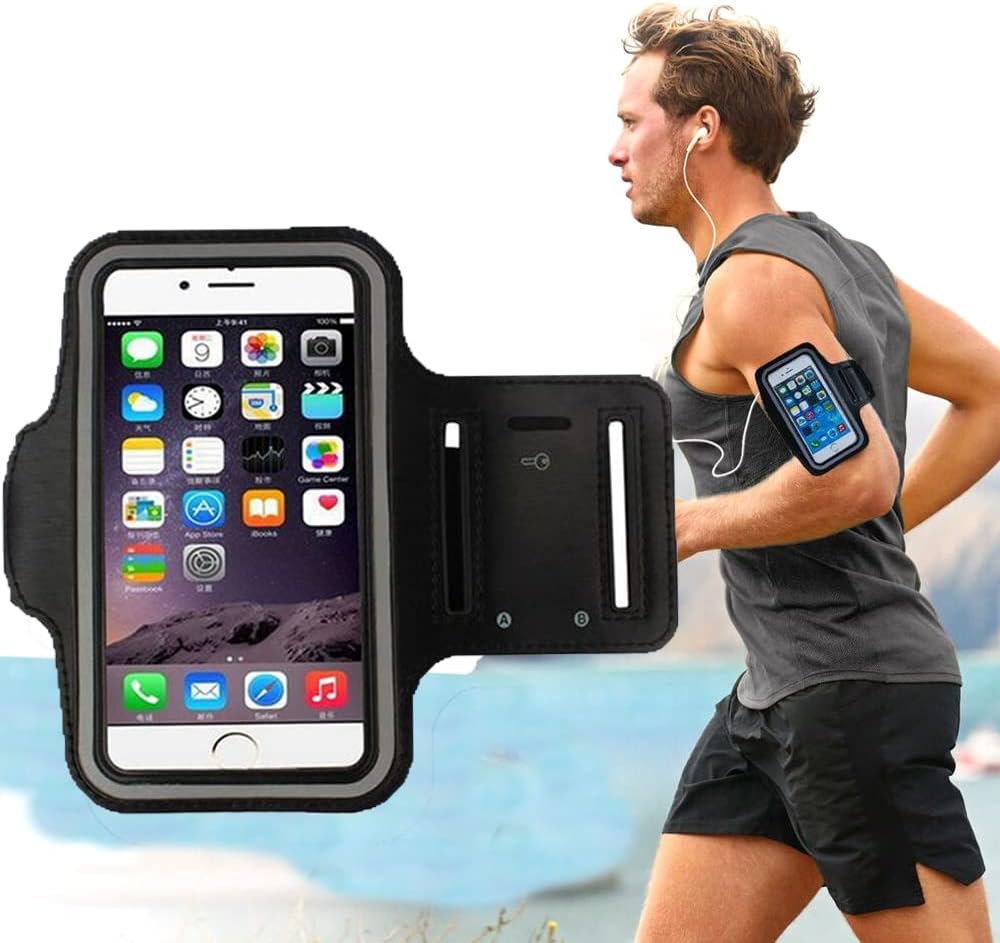 İphone ile uyumlu 6,3" inç e Kadar Uyumlu Anahtar Koyma Bölmeli Spor, Koşu,Yürüyüş için Kol Bandı Siyah