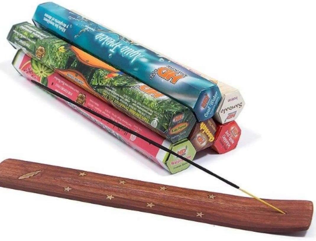 120 Adet 6 Paket Karma Tütsü ve Kayığı, Çubuk Seti ve Ahşap Tutucu