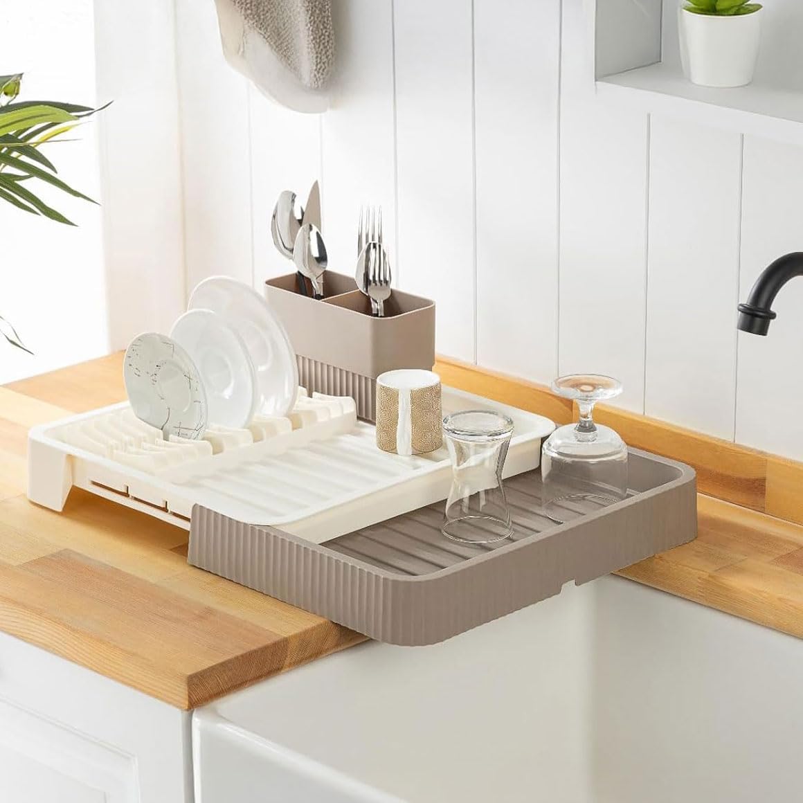 Açılır Kapanır Sürgülü Bulaşık Sepeti ve Kurutmalık – Genişleyebilir Pratik Mutfak Düzenleyici | Çatal Kaşıklık ve Tabak Bölmeli, Yerden Tasarruf Ettiren (32cm veya 52cm Uzunluk)