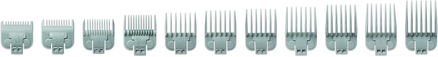 Andis 11 parçalı tarak seti – saç kesme makineleri için uygundur, profesyonel kullanım, kolay temizlenir, uzun ömürlü – Ölçüler: 0,5 inç, 1,5 inç, 2 inç, 3 inç, 4 inç, 5 inç, 6 inç, 7 inç, 8 inç - gri