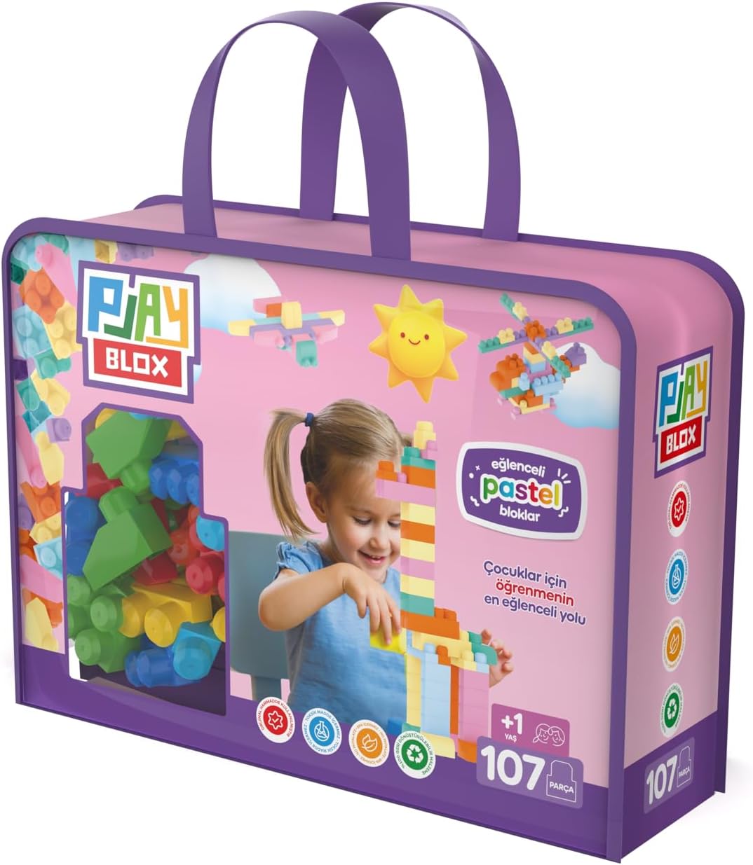 Pastel Yapı Blokları Seti, 107 Parça Pastel Renkli Büyük Bloklar, Yaratıcı İnşa Oyuncakları, +1 Yaş Erkek ve Kız Çocukları İçin, Saklama Çantalı