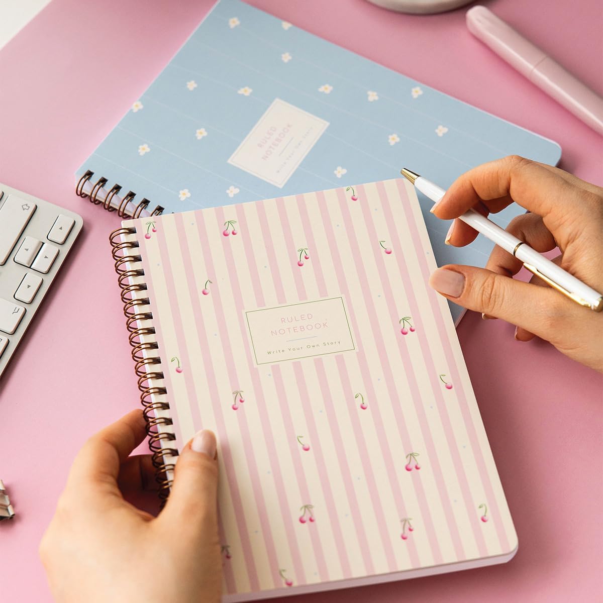 A5 Spiralli Karton Kapak Çizgili Okul Defteri 80 yaprak 2'li Set - Ders Programlı - Kiraz