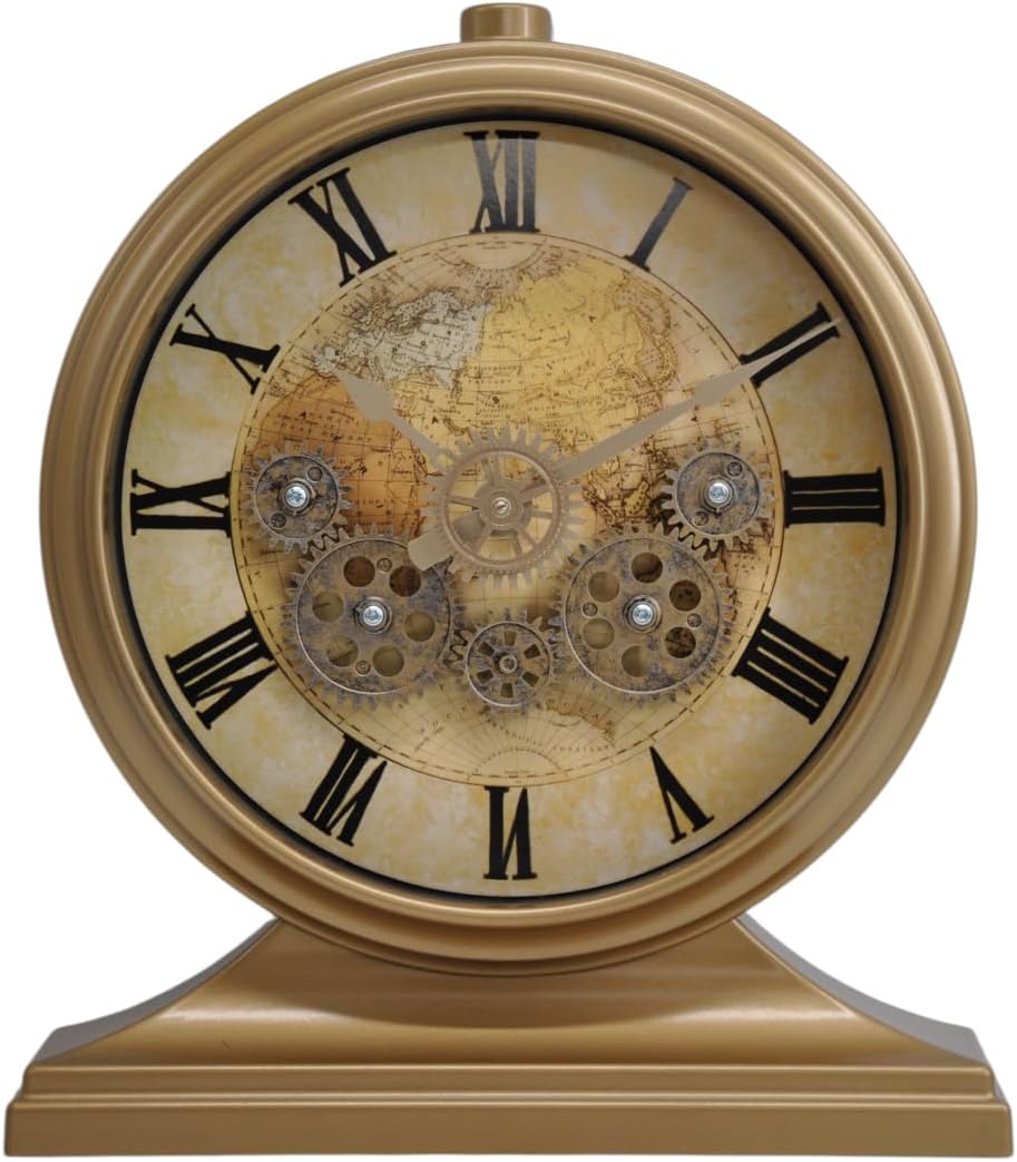 Premium Serisi Modern Kadranlı Döner Çarklı 32x28 CM Ev ve Ofis Masa ve Duvar Saati Roma Rakamlı Harita Baskılı